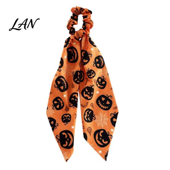 Non-damaging Hair Tie Halloween Satin Scrunchies for Women, Funny Pumpkin Printed Elastic Ties, Silky Accessory Soft Ponytail Holders, Decorative