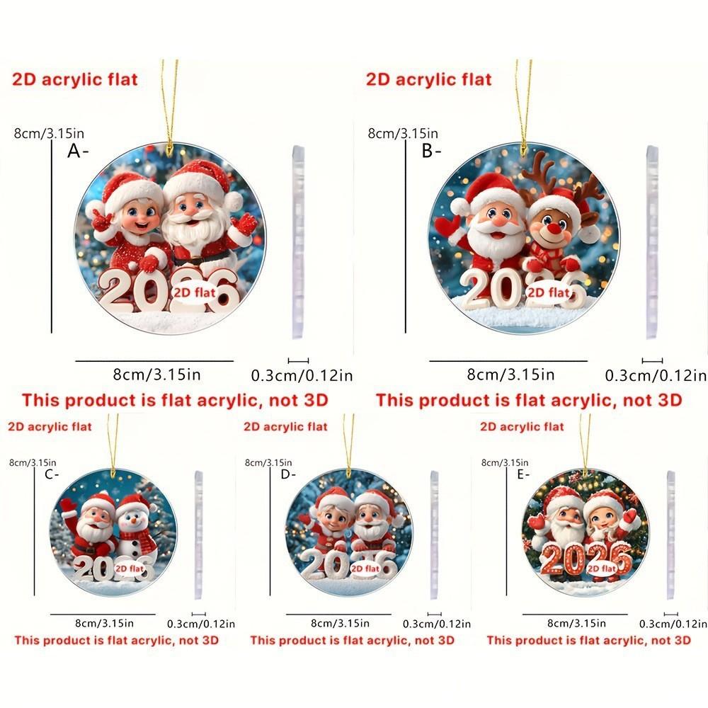 Cute Claus Santa Snowman Elk Pattern Acrylic Round Pendant For Christmas Decor