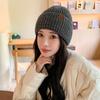 Hat Female Alphabet Leather Label Knitted Wool Hat Winter Warm Student Pullover Hat Thick