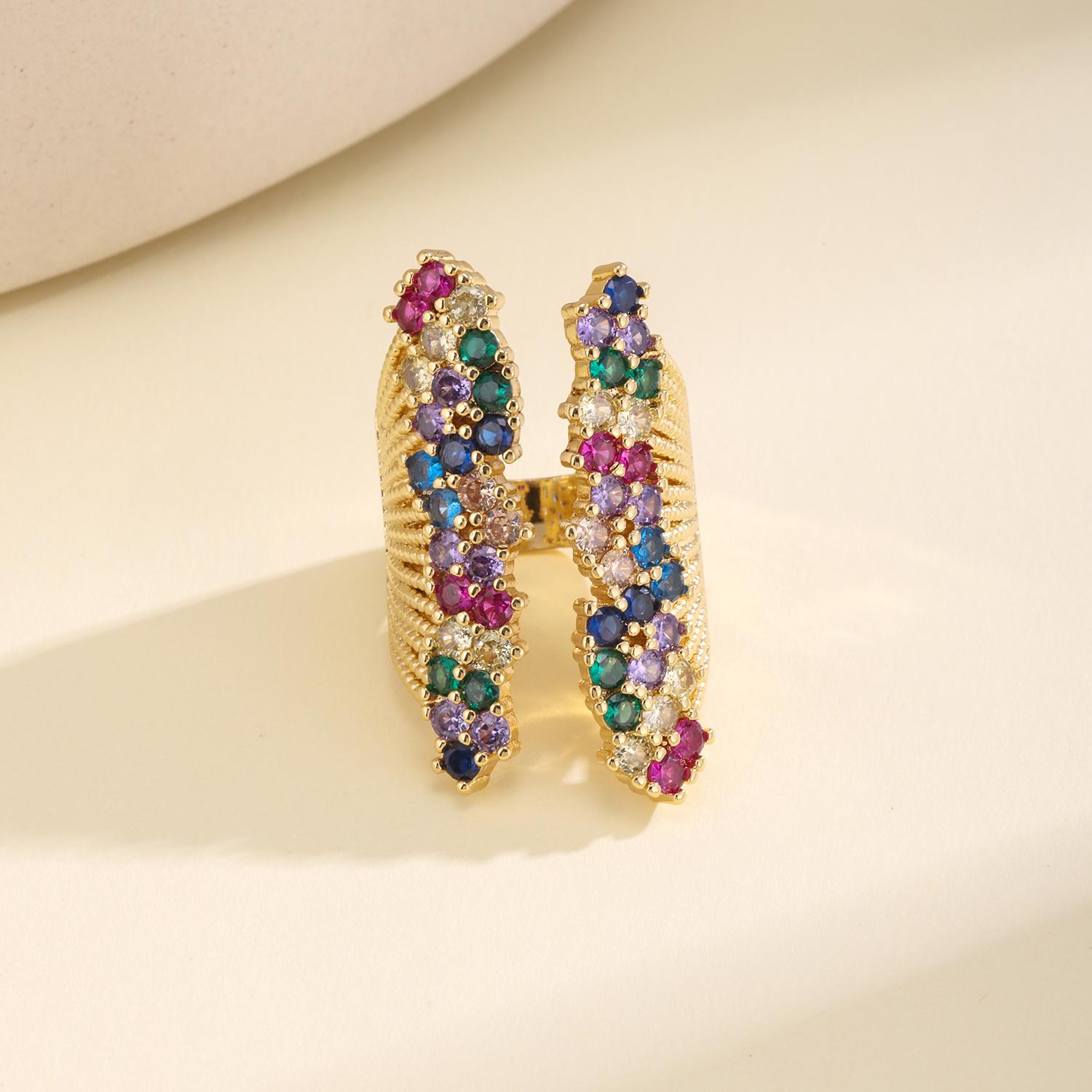 

Nidin High Quality H Shape Colorful Cubic Zirconia Open Cuff Ring For Women Light Luxury Statement Finger Jewelry Party Wedding resizable