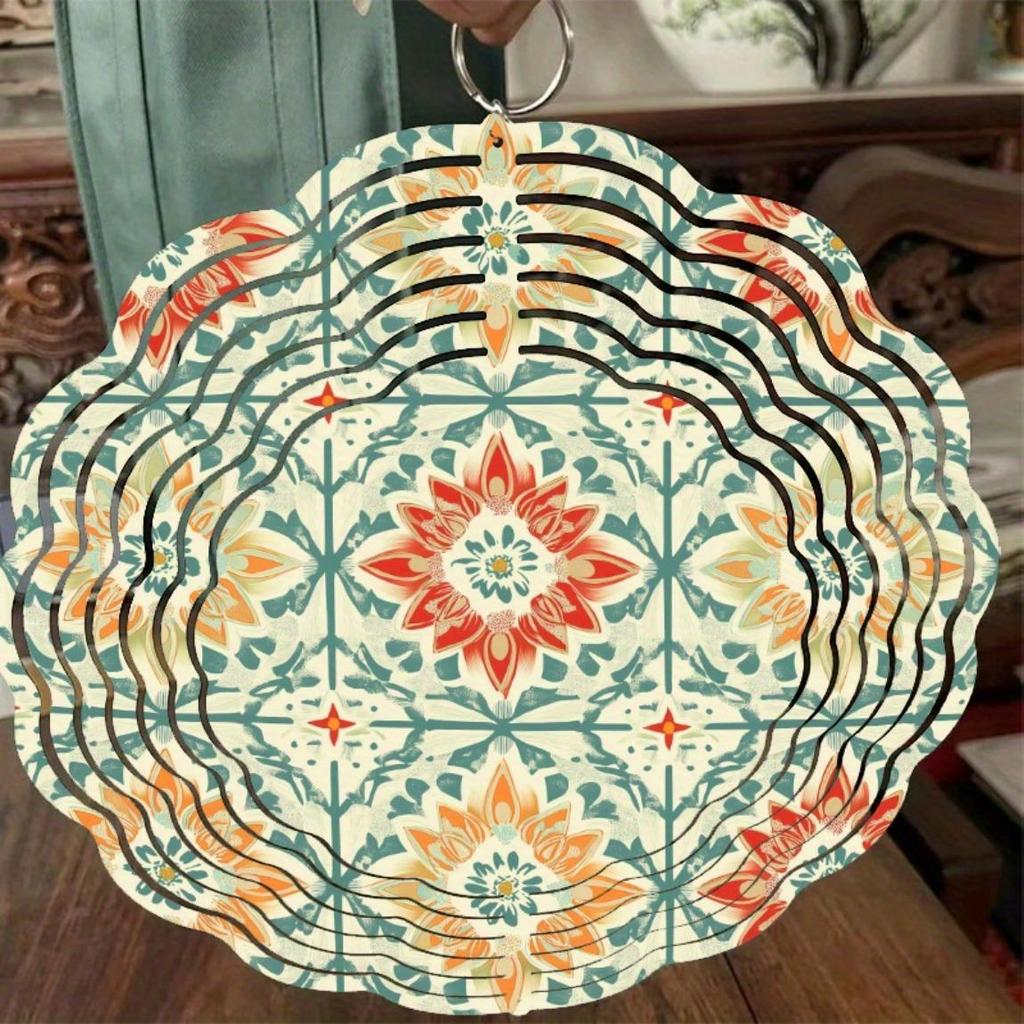 10 Inch Vintage Floral Wind Chime for Outdoor Garden Decor Rotating Hook Balcony Porch Decoration Durable Metal Wind Chime No Electricity