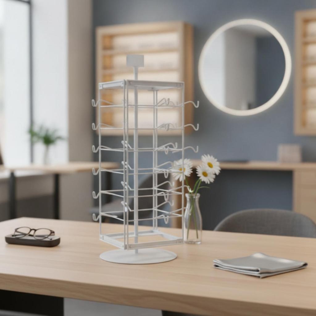 Powder-Coated Rotating Eyeglass Display Rack Compact Easy