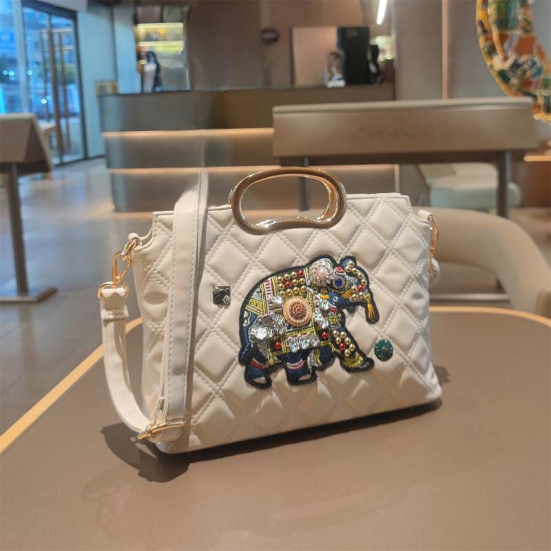 Large Embroidered Elephant Tote Bag Luxury Quilted Crossbody Daily Use