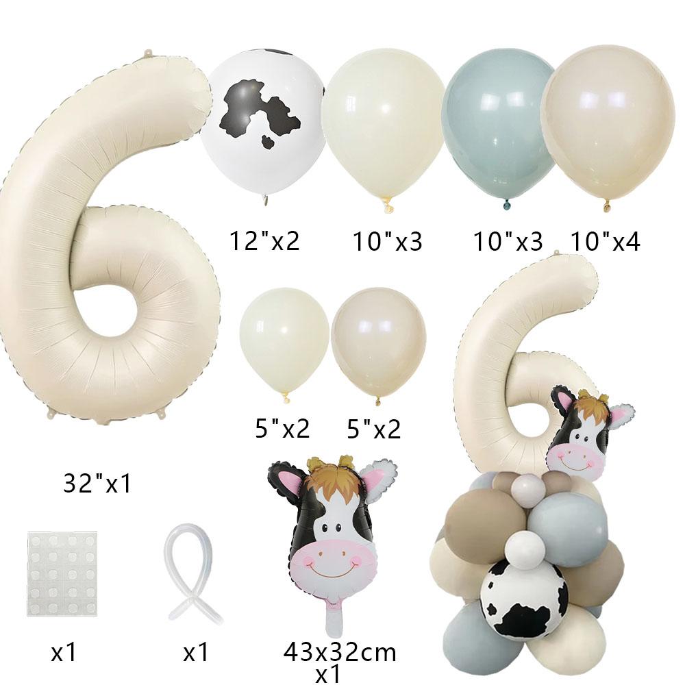 1set Farm Animal Balloons Carton Cow Balloons Vintage Number Balloon for Kids Farmland Animal Birthday Decorations DIY Gifts