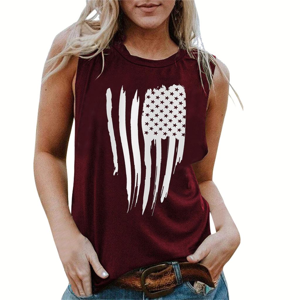 Amazon Wish Clothing Women's Vest Independent Station Summer Fashion American Flag Independence Day Collection