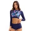 Split Swimsuit Russian Long Sleeve Sun-proof Printed High Waist Boxer Women's Surfer Suit Swimsuit