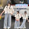 Girls' short sleeved T-shirt and long pants set for summer 2026, new trendy children's fashion, girls' checkered pants for summer wear