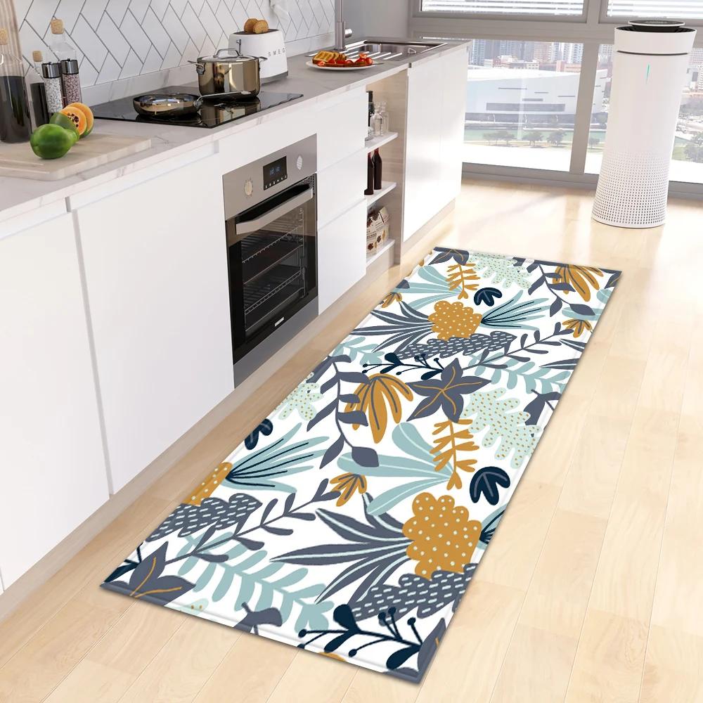 Green Tropical Leaves Kitchen Mat, Non-Slip Washable Entrance Doormat, Living Room Hallway Rugs, Bedside Carpet