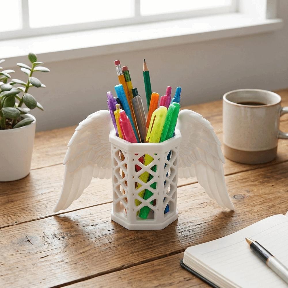 Hollow Angel Wings Pen Holder Stable Makeup Brush Holder Multi-functional Desk Organizer Office