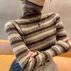 Women's Autumn/winter Turtleneck Sweater Sweater Top with Striped Pullover with Long Sleeves and Bottom