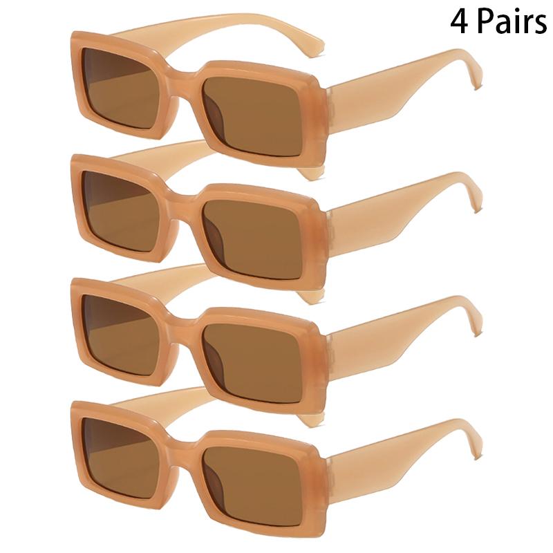4 Pairs Vintage Square Sunglasses Women Fashion Trendy Brand Design Anti UV Sun Glasses Outdoor Casual Shades