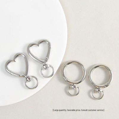 Versatile White Heart Zinc Alloy Keychain Connector with Irregular Shape and Spring Clasp