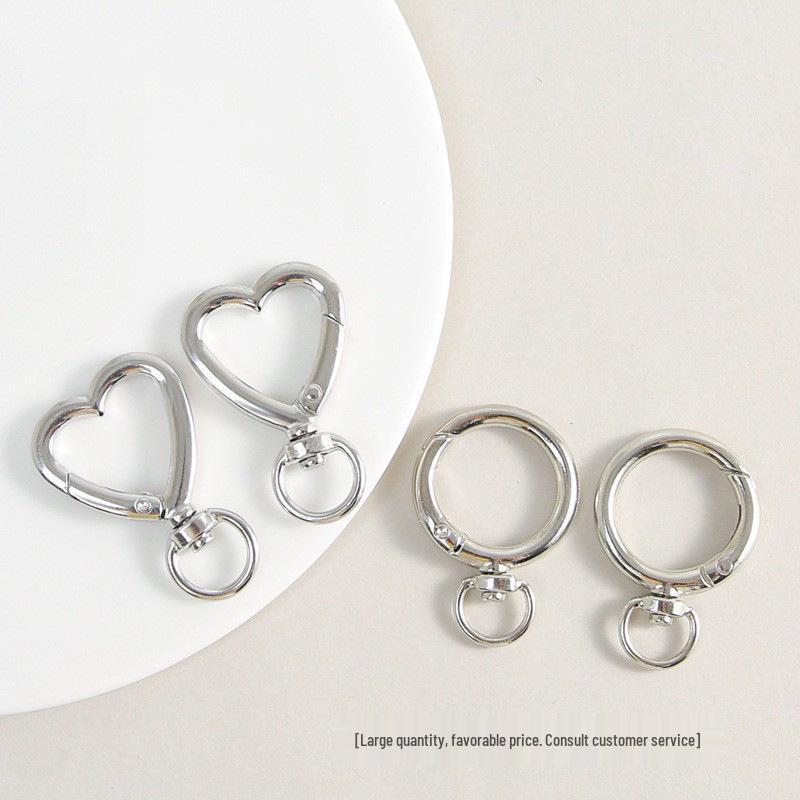 Versatile White Heart Zinc Alloy Keychain Connector with Irregular Shape and Spring Clasp