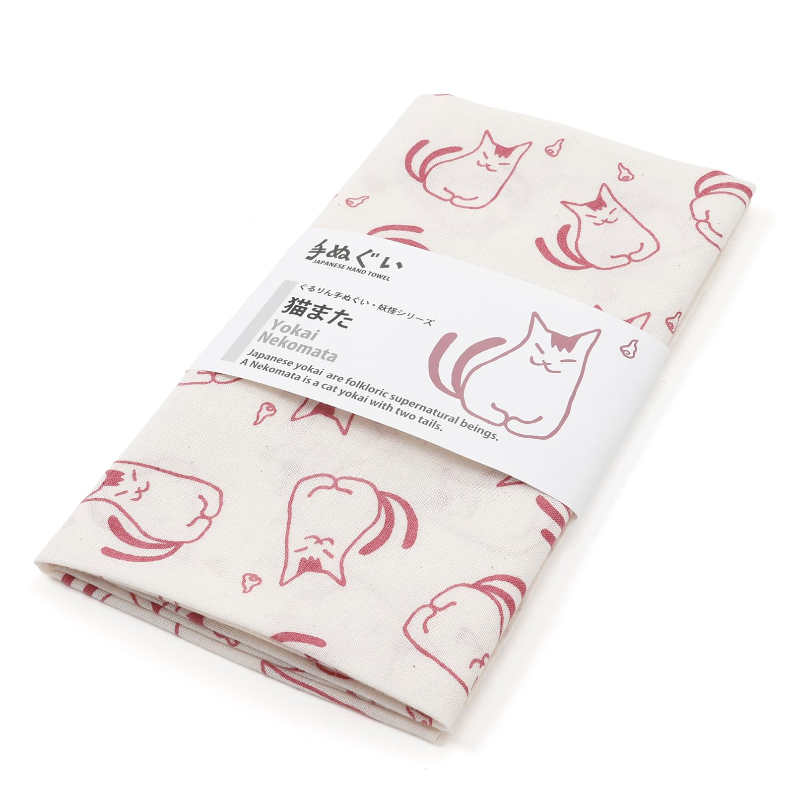 

Gururin Tenugui hand Yokai Nekomata design Natural color 35cm x 90cm Made in Japan 1 piece Old Rose (Japanese towel) - (Japanese monster) (cat demon)
