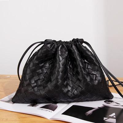 Large Lambskin Woven Commuter Shoulder Bag - Versatile, High-End Genuine Leather for Women.