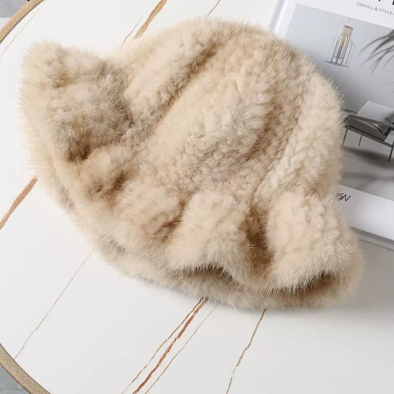 Mink Fur Hat Women's Winter Warm Fashion Mink Woven Bucket Hat Basin Hat Top Hat Show A Little Trend