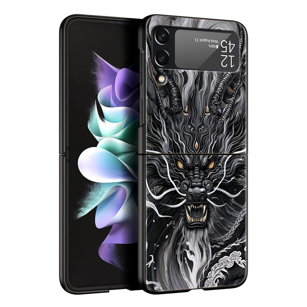 Chinoiserie Loong Flower Dragon Hard PC Phone Case For Samsung Galaxy Z Flip 7 6 5 4 Black Cover For Galaxy Z Flip 3 Foldable