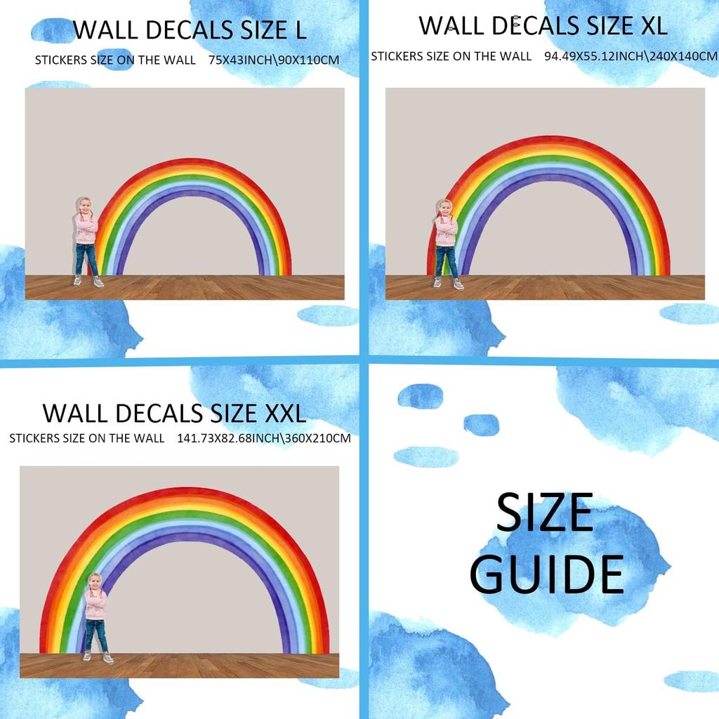 Fabric Large Rainbow Wall Decals Peel and Stick, Precut Original Hand Drawn Colorful Vigor Watercolor Full Rainbow Wall Sticker Decor for Kids