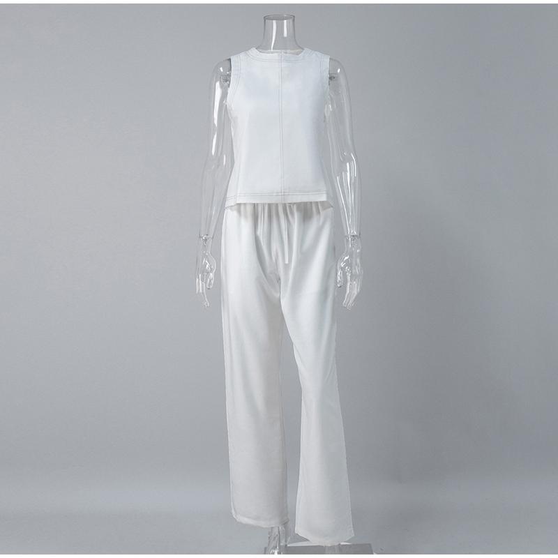 

Cotton Linen Vest Pants Set Women s Outfit Solid Color Wide Leg Long Pants Sleeveless Top Casual Suit 2026 Spring Summer New Pant Sets S белый
