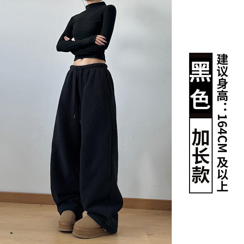 Women Fleece Lined Wide Leg Pants 2026 Winter Thick Loose Casual Straight Trousers