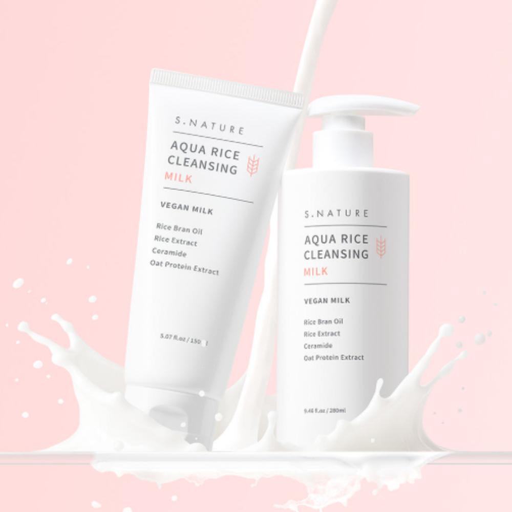 S-NATURE Aqua Rice Cleansing Milk 280ml + 150ml Special Duo Set - Gentle Deep Cleansing & Brightening Care