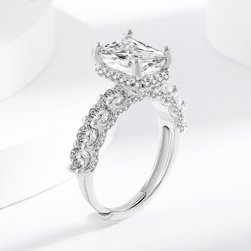 2026 Fashion Square Diamond S925 Sterling Silver Ring Light Luxury High Carbon Diamond Ring Temperament Women's Jewelry Ring