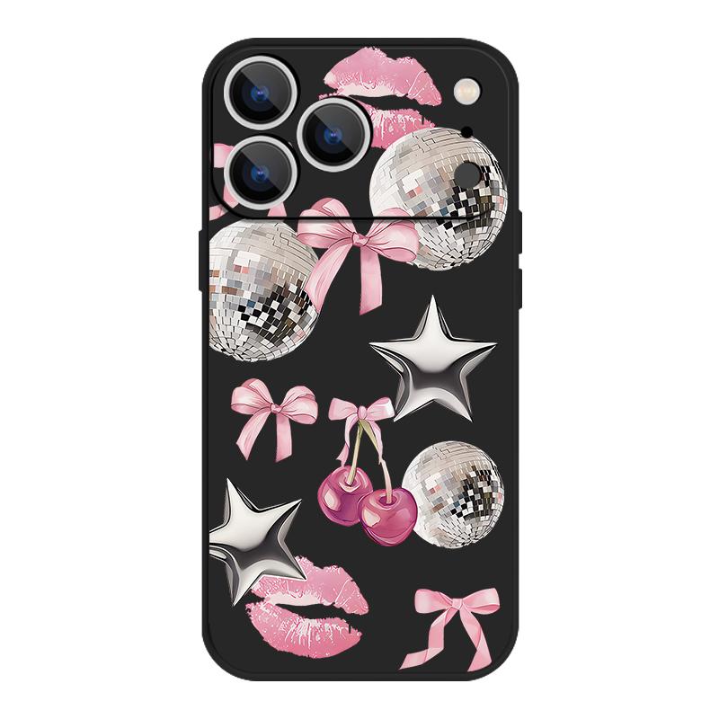 Für iPhone 17 Pro Max Hülle Kirsch-Schleifen Lippen Discokugel Weiches Silikon Lanyard Hülle Für iPhone 16 Pro Max Hülle iPhone 15 14 13 12 11 16E