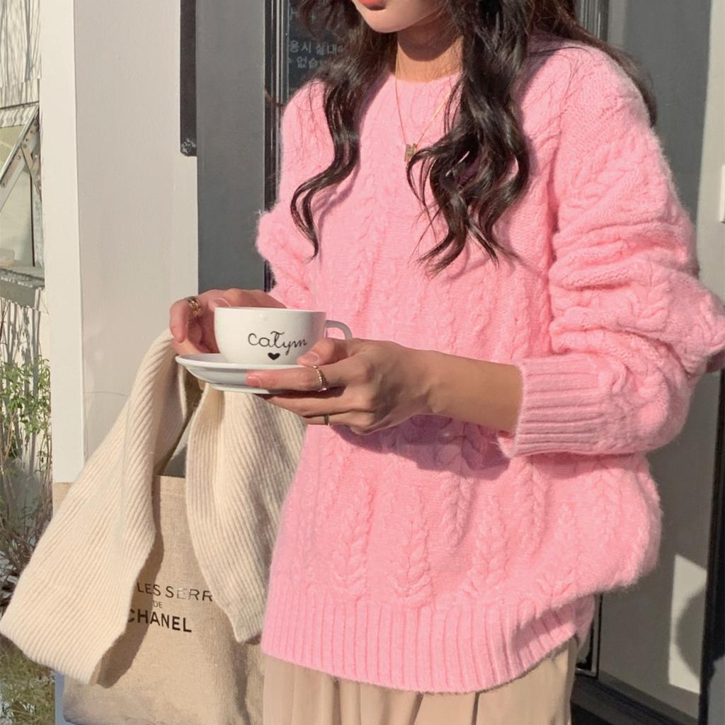 One Size Women's Pullover Sweater Loose Fried Dough Twist Knitting Top
