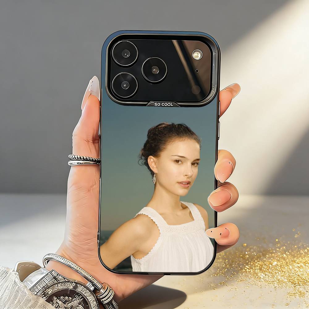 Elegant Natalie Portman Phone Case For iPhone17 16 15 14 13 12 Pro Max Grey Black Matte Laser Metallic Aurora Funda