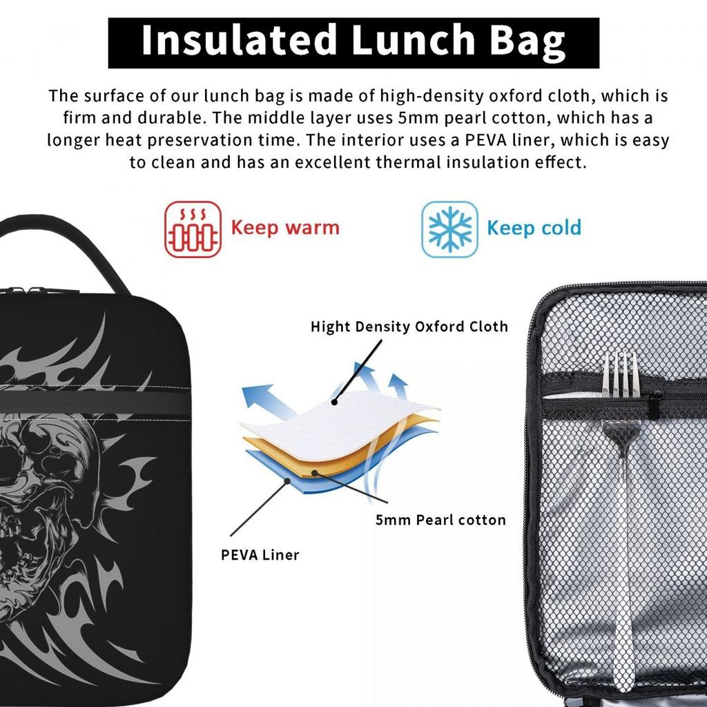 Skull Insulated Lunch Bag for Women Kids Portable Food Boxes Thermal Lunch Box Tote