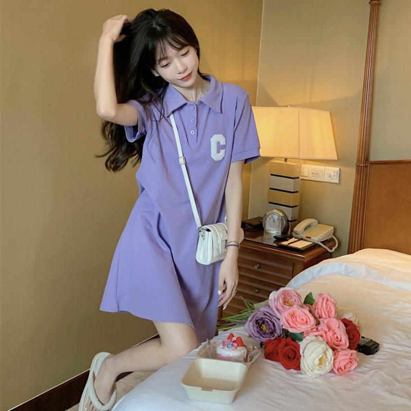 Women's Polo Collar Embroidered A-Line Dress - Summer 2025 College Style