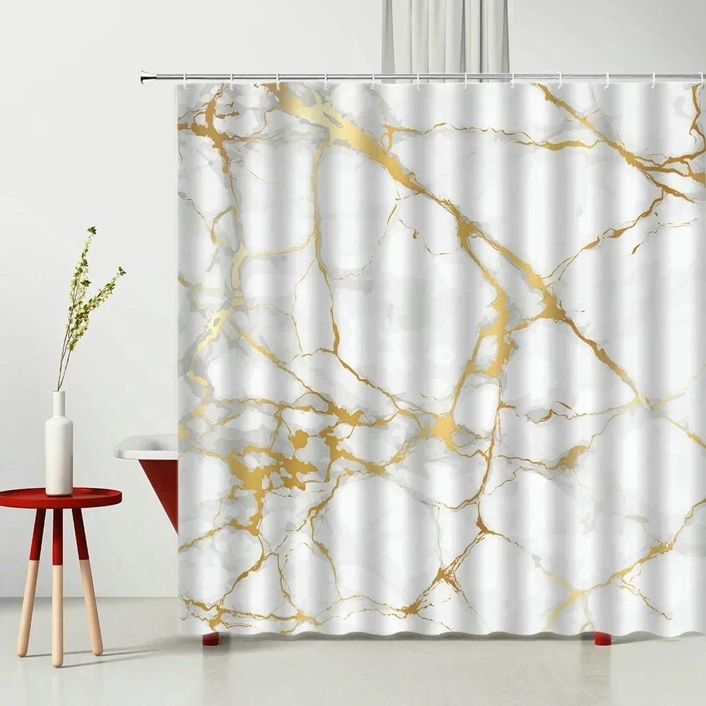 Marble Texturxury Bathroe Luom Shower Curtain Modern Polyester Fabric Shower Curtain Bathtub Accessories Bath Screen with Hooks