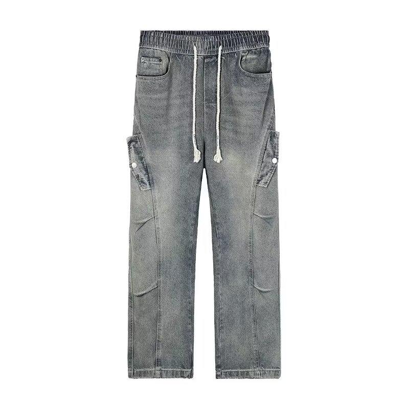 American Yellow Mud Dyed Jeans Men's Autumn Trendy Brand Vibe Wide-leg Pants Old Straight Trousers Scimitar Slightly Pulled Trousers