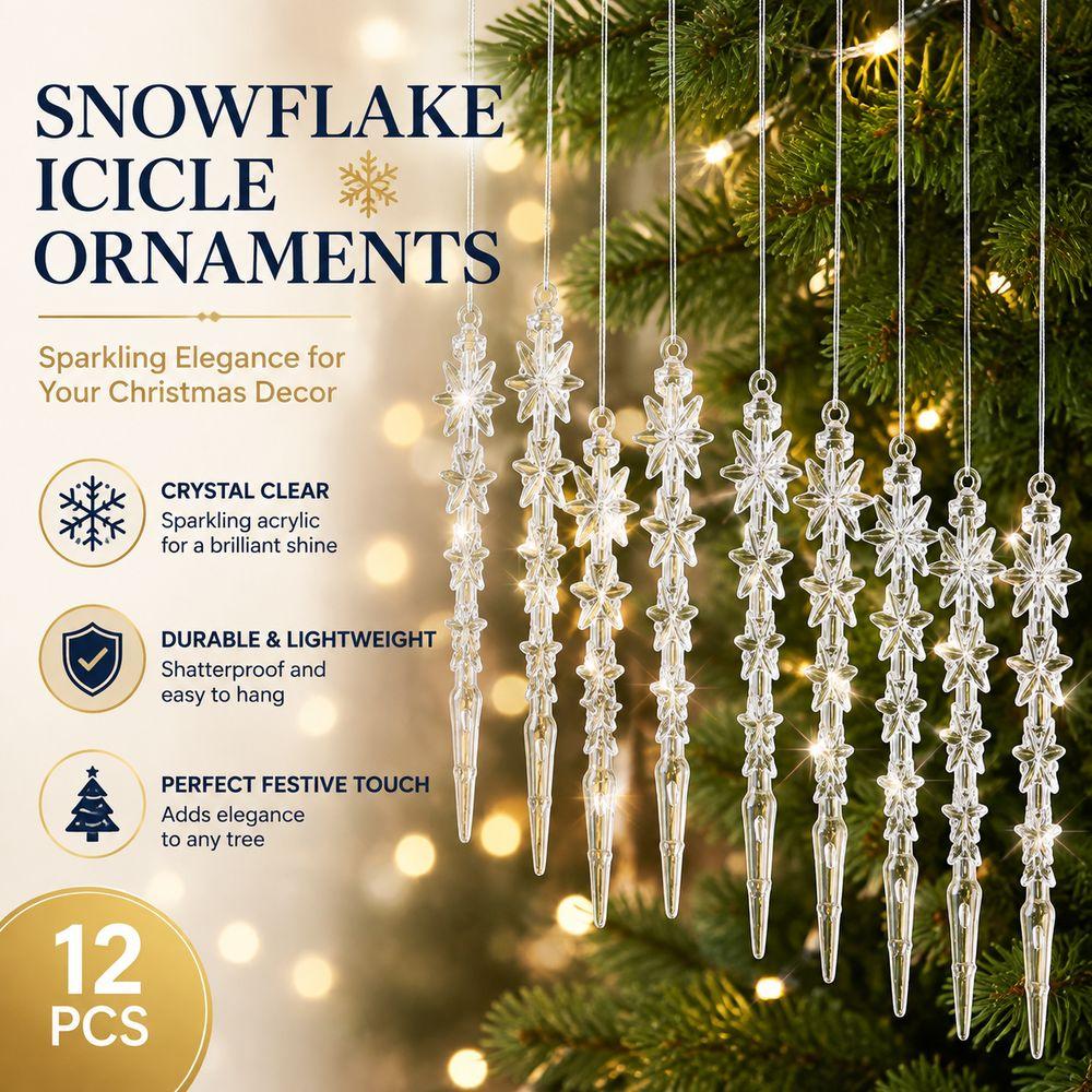 12Pcs Acrylic Christmas Ornaments Snowflake Ornaments Christmas Tree Ornaments Holiday Home Decor