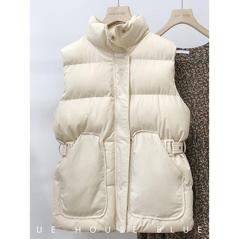 Women's Slimming Fashionable Stand-Up Collar Down Vest - Waist-Cinching Versatile Sleeveless Design for Autumn & Winter