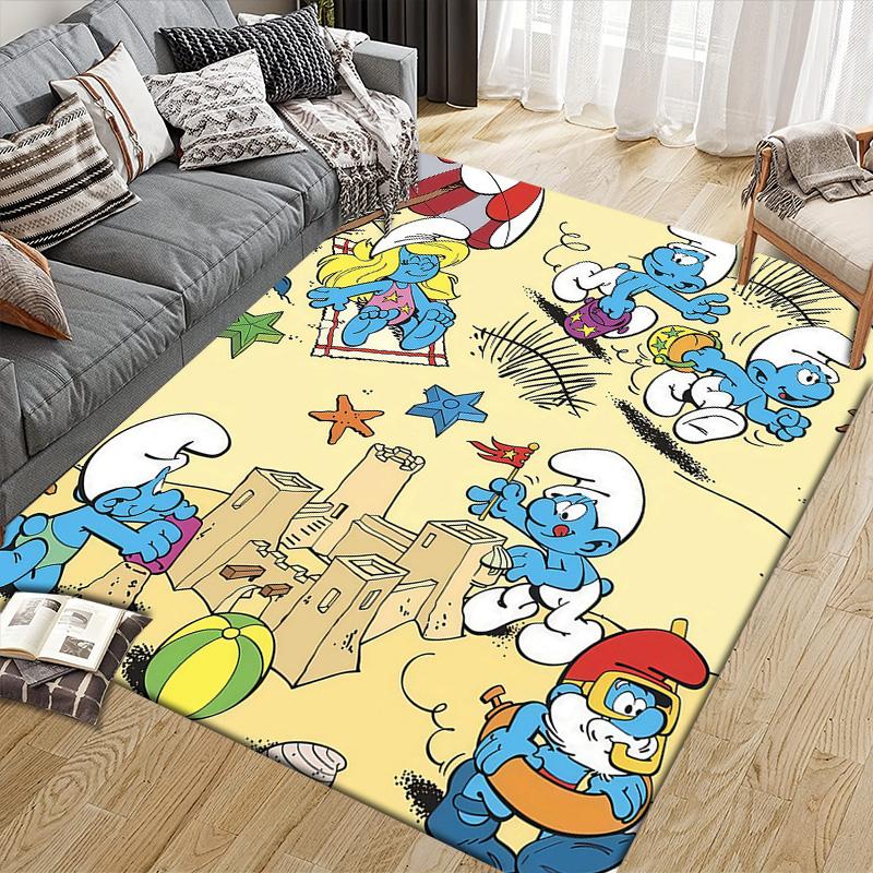 The Smurfs Flannel Pattern Square Carpet,Area Rug,Carpet Rug for Living Room Bedroom Sofa Playroom Decor,Non-slip Floor Mat