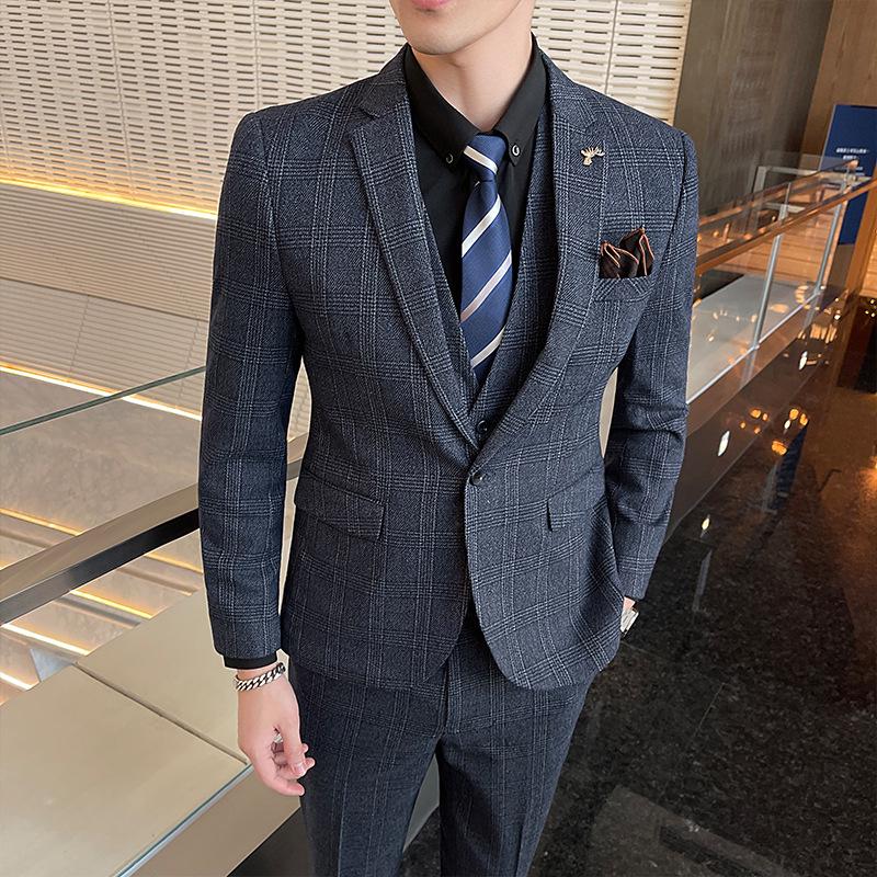 Pánský jarní ležérní oblek třídílný slim fit v korejském stylu