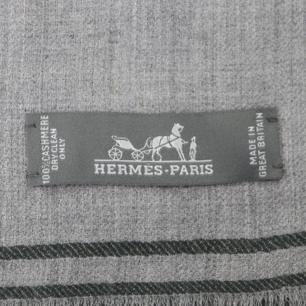 Excellent HERMES Scarf Large fringed stole gray cashmere mens Used