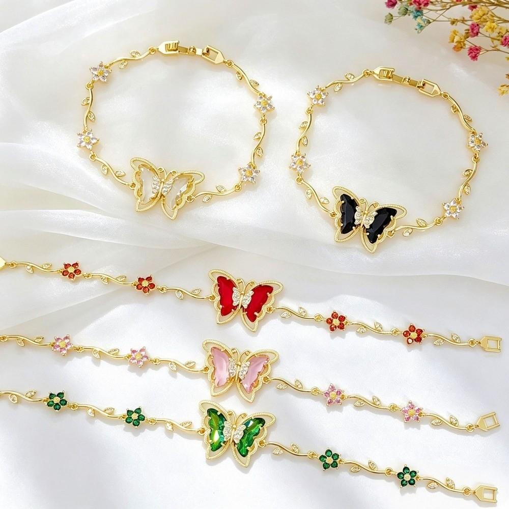 Multicolor Zircon Flower Bracelet Dreamy Aesthetic Flower Rhinestone Bracelet Women