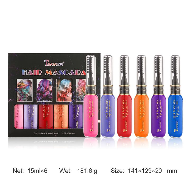 6 csomagolt doboz egyszeri hajfestéket, fehér sötétkék festő krémet színes szempillaspirál színes szempillaspirál kettős használatra
