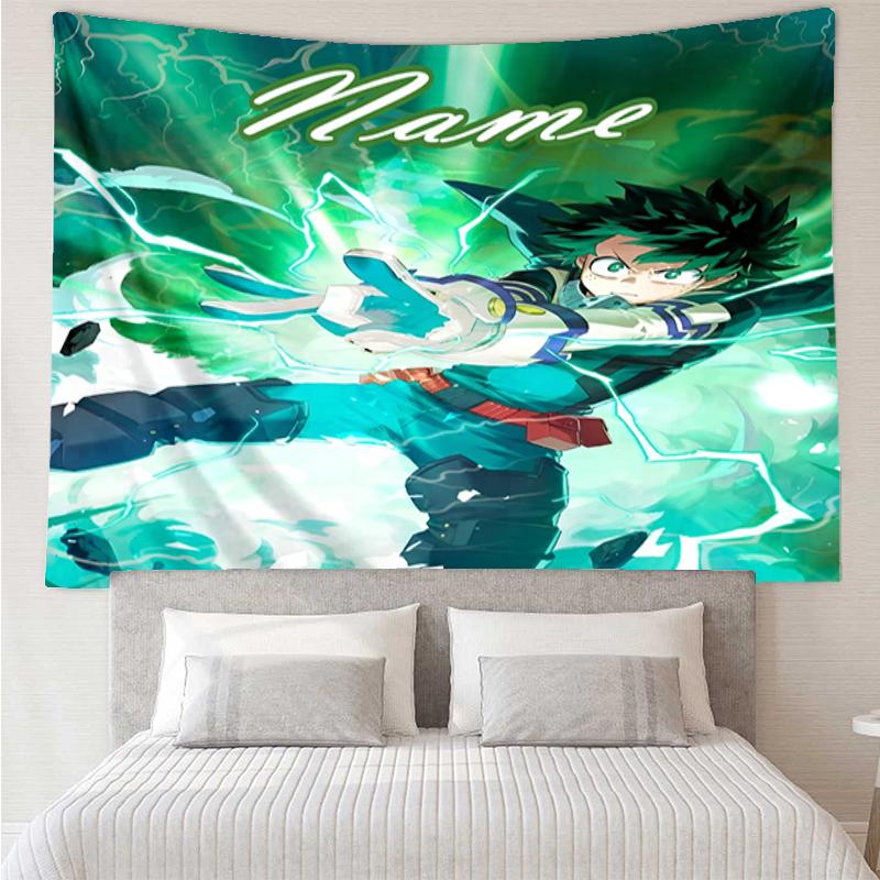 Custom Name My Hero Academia Print Tapestry, Backdrop, Easy Setup, Ideal for Bedroom, Office & Living Room, with Aesthetic Wall Hanging Decor.