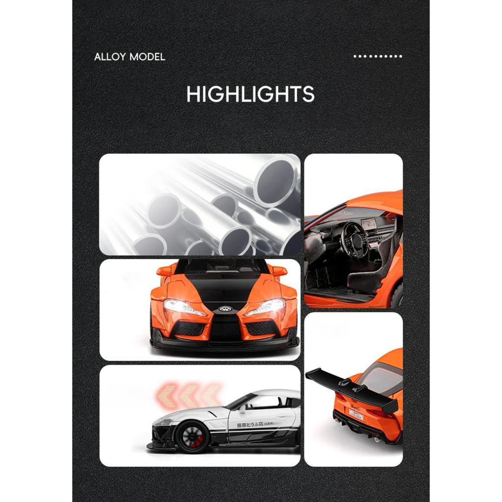 1/22 Toyota GR Supra A90 Alloy Modified Wide Body Sports Car Model Diecast Metal Raing Vehicles Car Model Sound and Light Kids Toy Gift