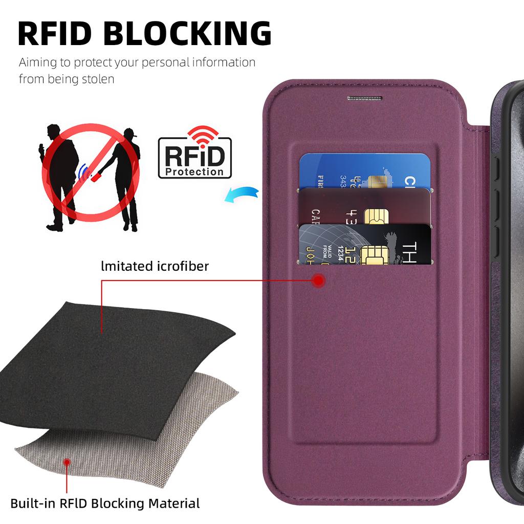 For iPhone 15 Pro Max Case Compatible with MagSafe RFID Blocking Card Holder Leather Phone Cover