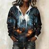 Women's Halloween Printed Long Sleeve Hoodie Drawstring Pullover Sweatshirt