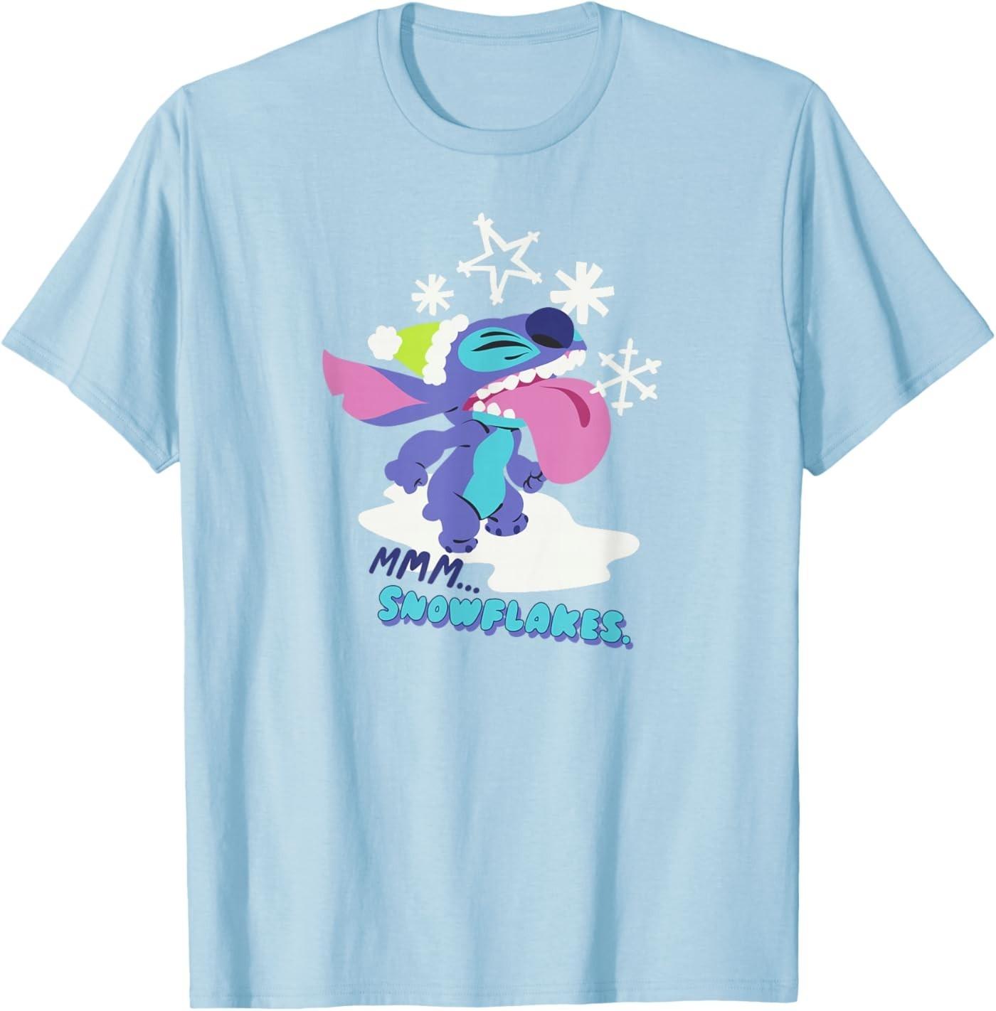 Stitch Wintertime Catching Snowflakes T-Shirt S разноцветный