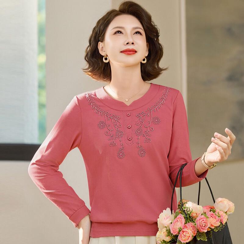 Paster Women's Embroidered Round Neck Long Sleeve T-Shirt