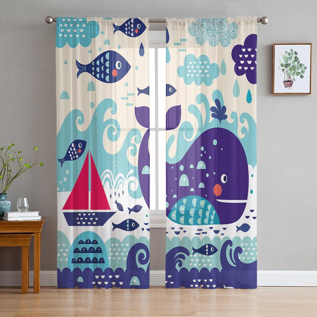 Forest Animal Woods Owl Fox Deer Tulle Sheer Window Curtains for Living Room Kitchen Children Bedroom Voile Hanging Curtain