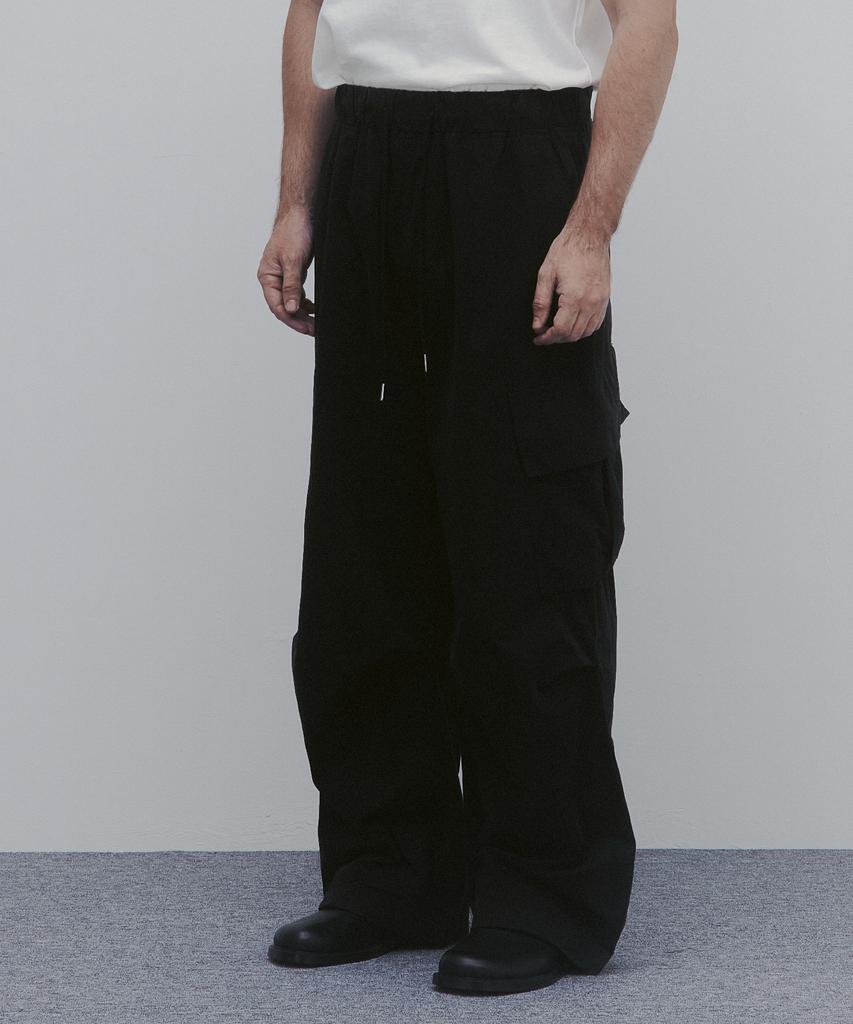 ANDAGAIN Winter Cotton Wide Cargo Pants (Black