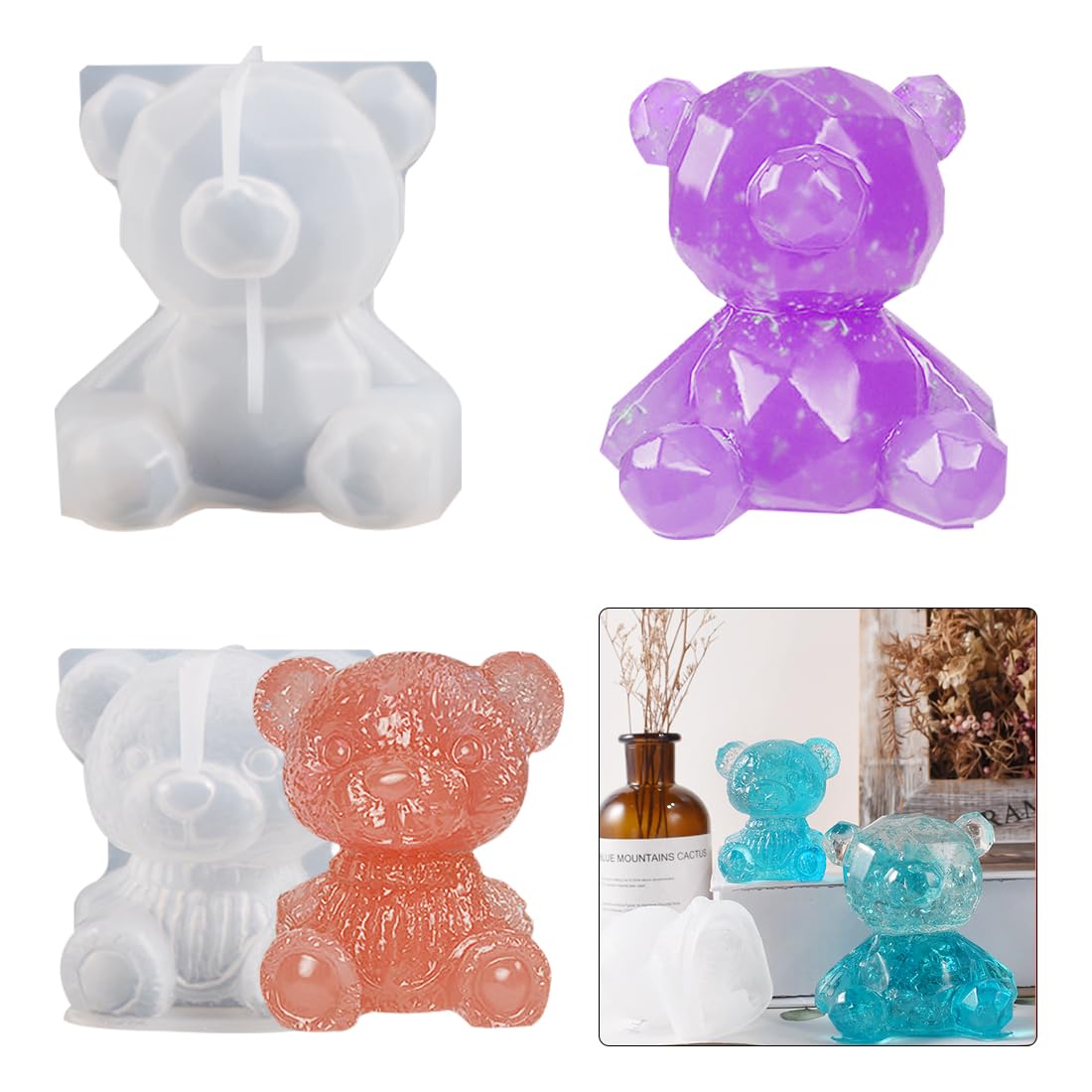 

Voyyphixa Silicone 2 Small Bear and Large Bear Ice 3D Cutting UV Epoxy Gift of Molds, Bear, Animal, Types, Figurine, Lattice, Decoration, DIY,