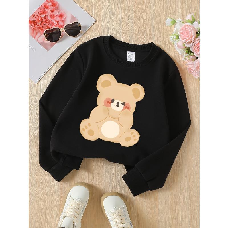 European sizes Adorable Crewneck Sweatshirt for Kids Featuring a Bear with a Blush And a Wink,Soft And Comfy Sportswear